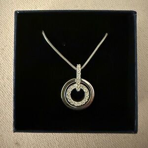 NWT Swarovski Crystal Silver Tone Double Circle Pendant Necklace.